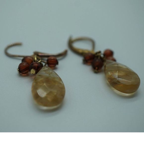 Vintage Natural Rutilated Quartz Gemstone Dangle Earrings - Picture 2 of 5
